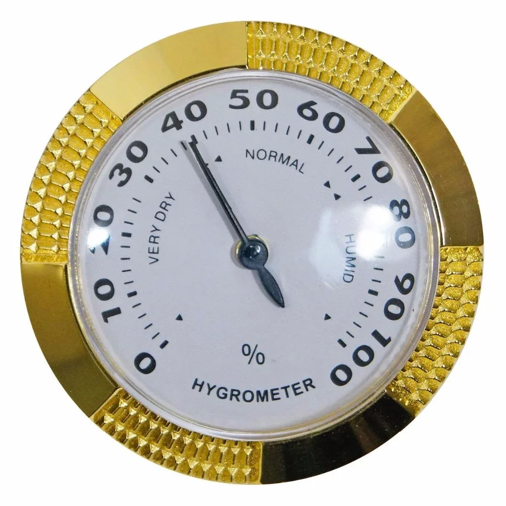 

New 1pcs Quality Analog Hygrometer, 58mm Round Glass Analog Hygrometer for Cigar Humidors Gold Metal H600