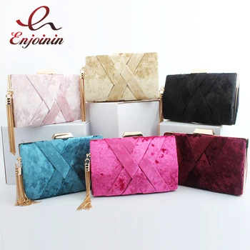 

New Arrival Metal Tassel Corduroy Lady Day Clutches Bag With Chain Shoulder Handbags Classical Style Purse Evening Clutch Bags