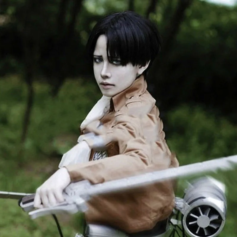 

Harajuku Anime Wig Cosplay Attack on Titan-Levi/Rivaille Black Short Heat Resistant Synthetic Hair Wigs Peruca Pelucas