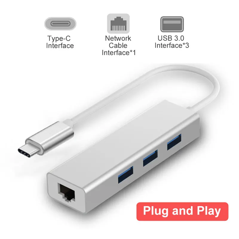 USB C Ethernet-адаптер USB 3,0 сетевая карта к RJ45 Lan 3 Порты и разъёмы Тип usb C концентратор 10/100/Gigabit Ethernet 1000 Мбит для MacBook