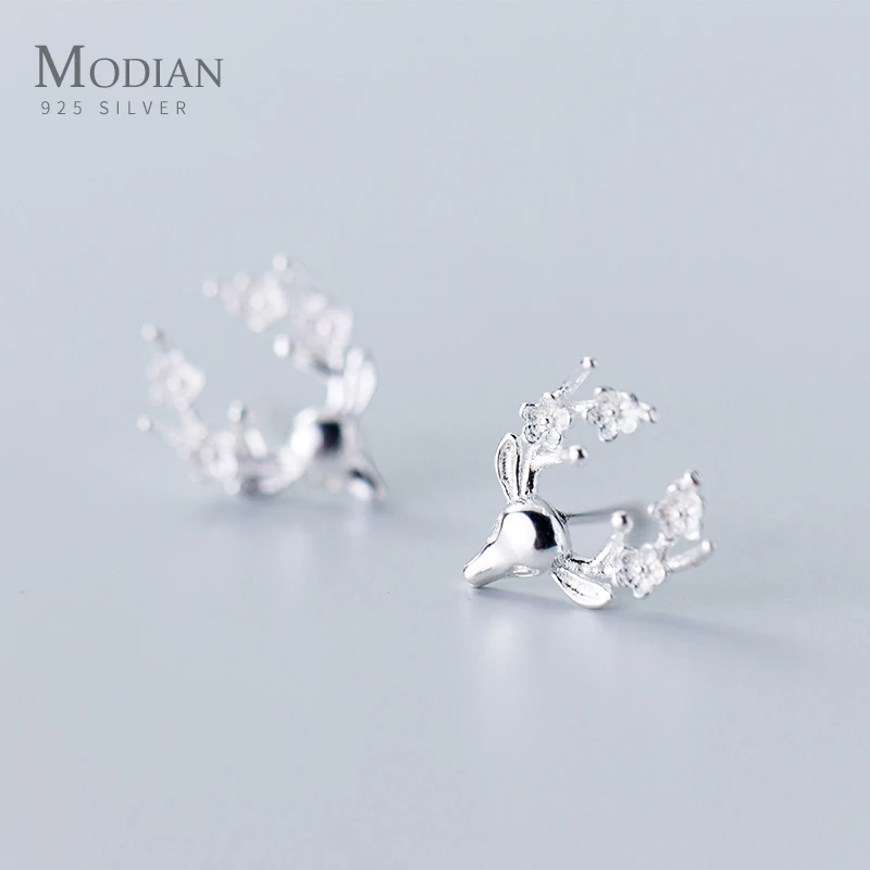 

Modian Fantastic Cute Deer Flower Stud Earrings For Women Real Sterling Silver 925 Jewelry Fashion Tiny Charm Party Earring