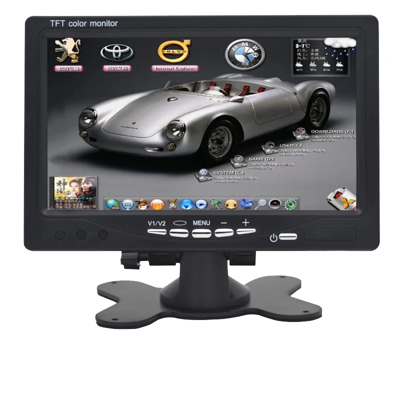 

High definition 7inch digital LCD car monitor, 2way RCA video input V1 V2, ideal for DVD, VCR display, monitoring, reversing