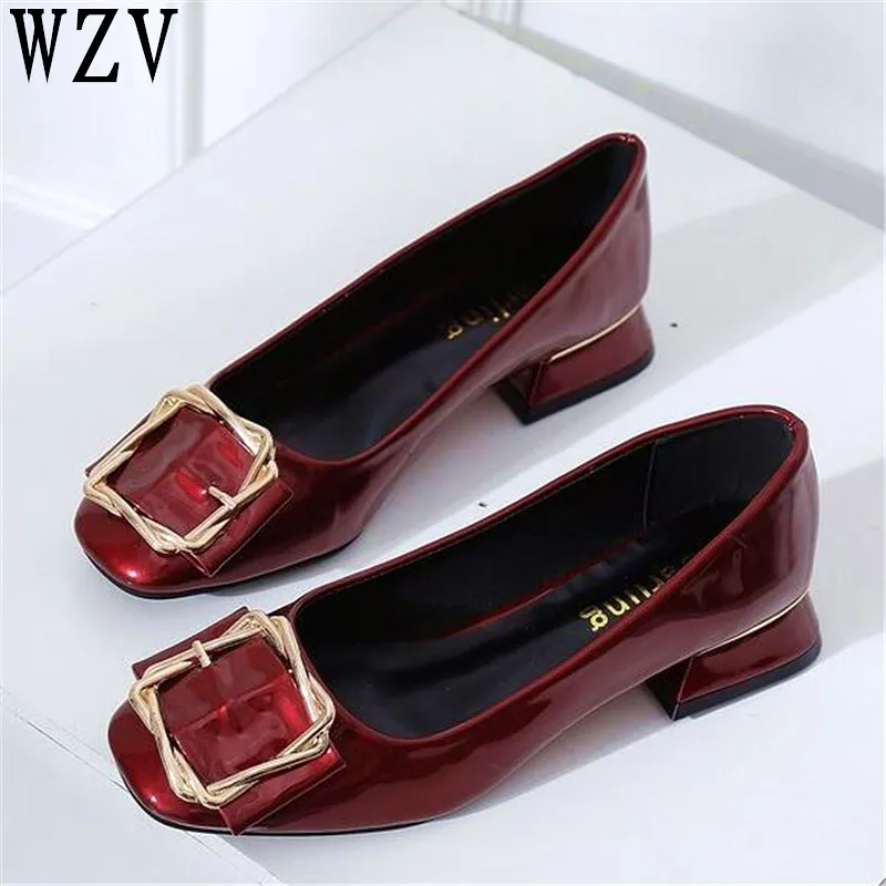  2019 New Arrival Patent Leather Flats Women Ballet Flats Shoes Women Square Toe low heels Bowtie Shoes Black For Lady E546