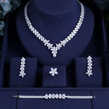 

janekelly Nigeria 4pcs Bridal Zirconia full jewelry sets For Women Party, Luxury Dubai Nigeria CZ Crystal Wedding Jewelry Sets