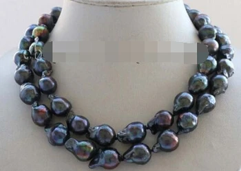 

FREE SHIPPING Double Natural Black Baroque Reborn Keshi Pearl Necklace 34"