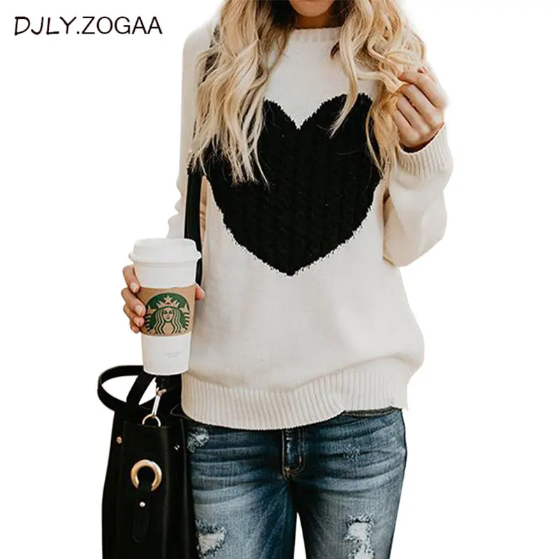 

Winter Women Sweaters Warm Heart Pullover Long Sleeve Oversize Women Knitted Sweater Casual Thicken Wool Female Pullovers Tops