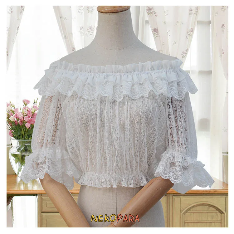 

2017 Summer Cool Women's Lolita Lace Inner Shirt Short Sleeve Blouse Round Collar Cute Comfortable Shirt Color White, Black