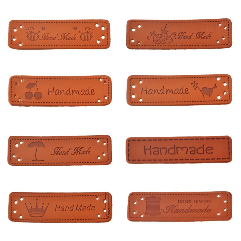 10PCs Handmade PU Leather Garment Labels Embossed Square Tag DIY Jeans