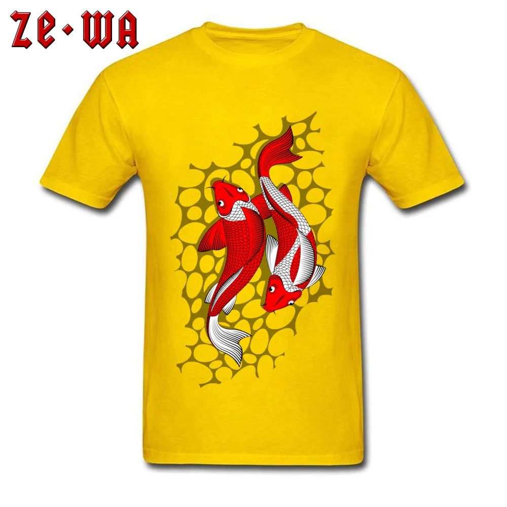 Ornamental Carp Fish on gray Brand Print Tops & Tees Crewneck Summer Autumn Cotton Short Sleeve Tshirts for Men Casual Tshirts Ornamental Carp Fish on gray yellow