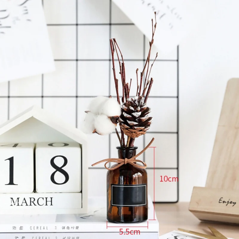 Home Decor Photography Prop Real Dry Flower Bouquet And Brown Bottle Set Room