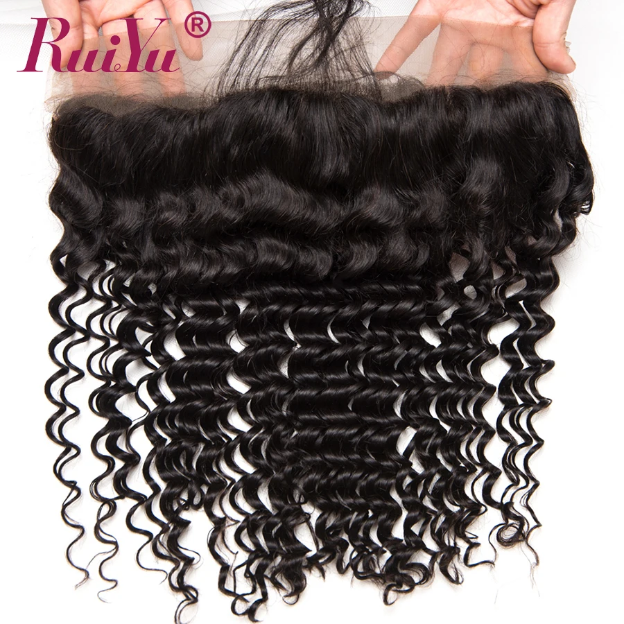 RUIYU Hair Brazilian Deep Weave Closure 13x4 Ear To Ear Lace Frontal Closure With Baby Hair Non-remy Human Hair 130% Density