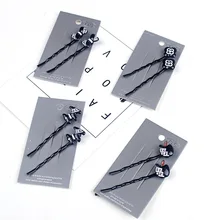 2 шт./компл. Заколки для волос для девочек простая черная собака щенок Кошка Собака женский Яблокочистка для рождественские боковой зажим с украшением в виде кристаллов Стразы слово клип G0405