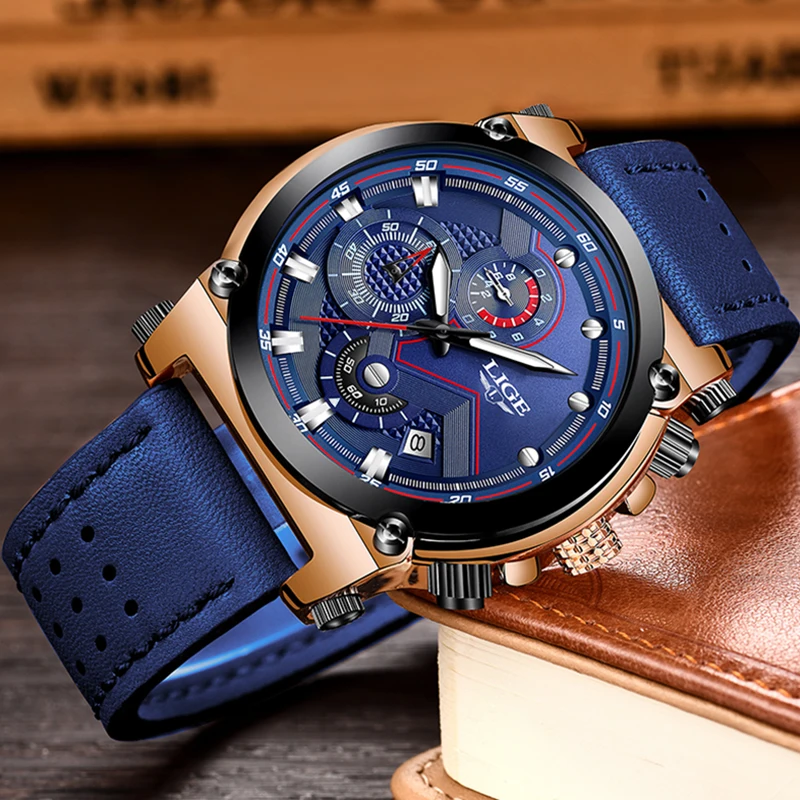 LIGE Watch Luxury Brand Men Analog Leather Sport Watches Men's Army Military Watch Male Date Quartz