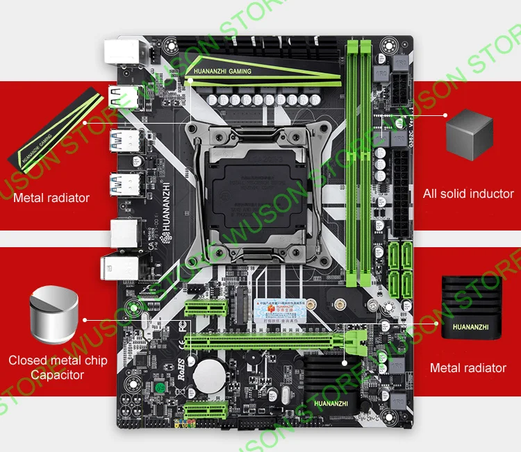 Материнская плата HUANANZHI M ATX X99 для всех процессоров LGA2011-3, таких как 2680 V4/V3 M.2 NVMe Слот 2* DDR4 4* USB3.0 4* SATA3.0 порты