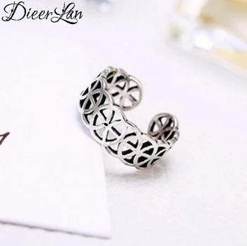 

Exaggerated Personality 925 Sterling Silver Hollow Round Rings for Women Wedding Vintage Adjustable Size Antique Rings