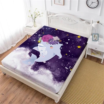 

Ocean Dolphin Print Bed Sheet Cute Cartoon Bedclothes Colorful Flowers Print Fitted Sheet Girls Festival Gift Mattress Cover