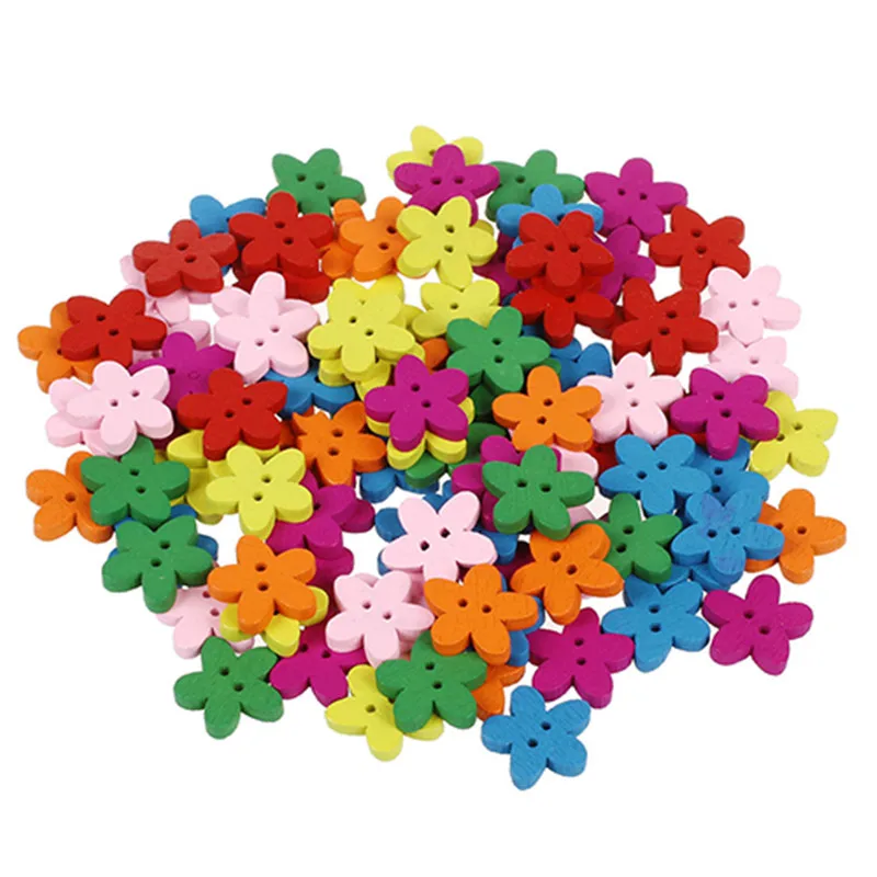 

100Pcs 2-Hole Plum Flower Shape Wooden Buttons for Sewing Scrapbooking Craft