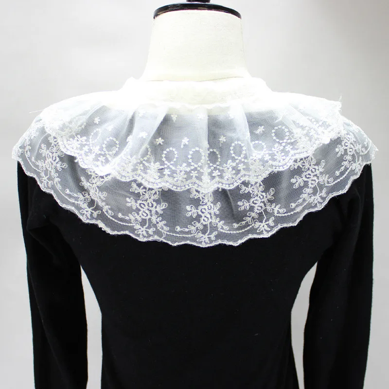 1pcs Women Double Layer Lace False Collar Shawl Bow Collar Detachable Shirt Clothing Accessories BBB0579