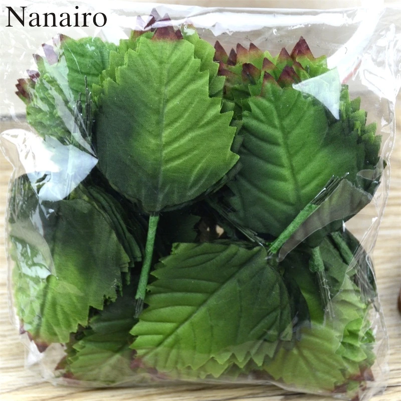 

Hot 120 pcs Green Artificial Leaf Bouquet For Wedding Home Decoration DIY Garland Rose Leave Floristry Craft Flowers Accessories