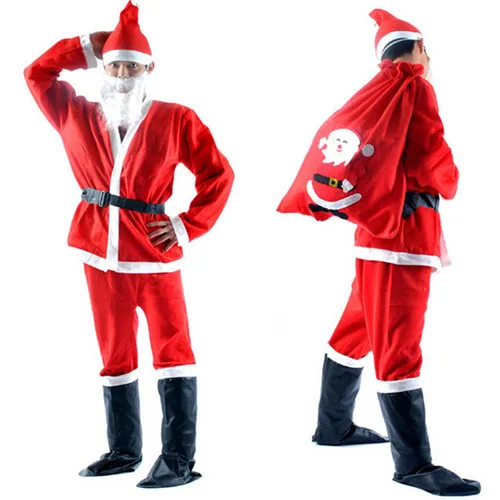 Рождественский костюм Санта-Клауса с поясом, набор для взрослых, шляпа с усами, топ, штаны, пояс для мужчин и женщин, Маскарадные костюмы на Хэллоуин, 170 см-180 см