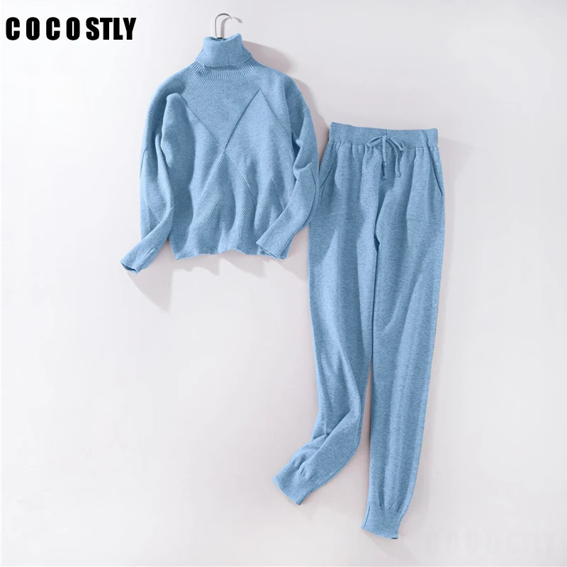 

Sweater Set Women Autumn Two Piece Sets Solid Knitted Sweatshirt Pant Suits Warm Pullovers Knitted Tracksuit Femme Outfits