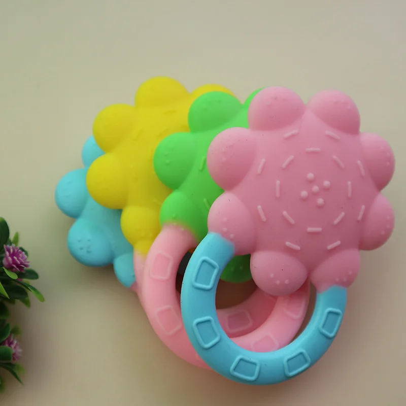 NEW Baby Teethers Children Silicone Toy kids Rattles Ring Sun Flower Teether Silicone Training Toddler infant lovely cute