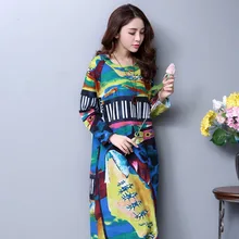 Chinese National Style Long Dress Floral Print Casual Women Plus Size Clothing 2017 New Arrival Autumn Loose Dresses Vestido