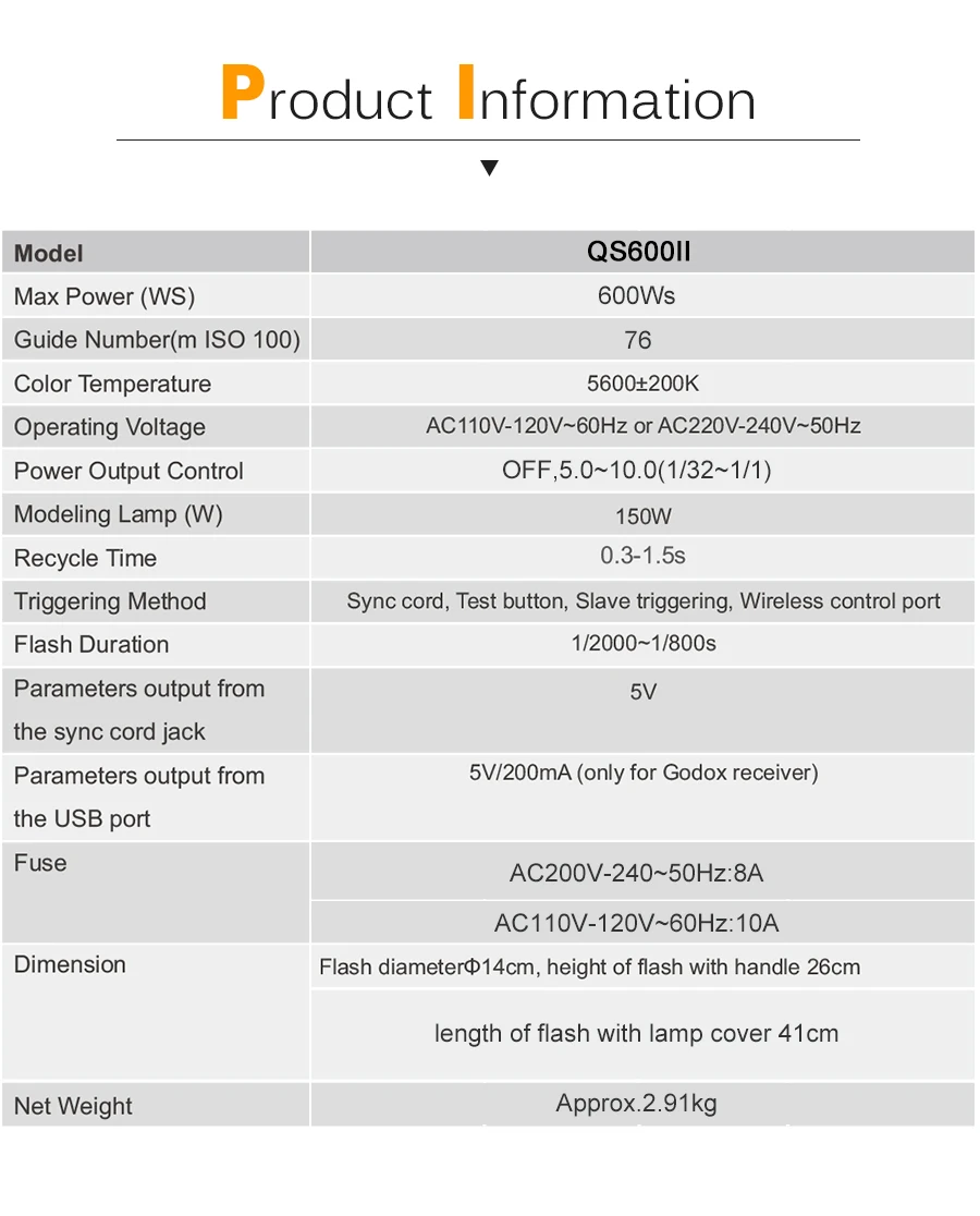 Профессиональный студийный стробоскоп Godox QS600 II QS600II 600Ws GN76 со встроенной беспроводной системой Godox 2,4G X обеспечивает творческую съемку