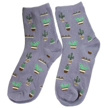 

1 Pair Women Plant Cactus Pattern Ankle Crew Socks Cotton Casual Lovely Cute Warm