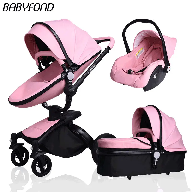 Babyfond, новинка, детская коляска 3 в 1, в серой золотистой раме - Цвет: Pink D