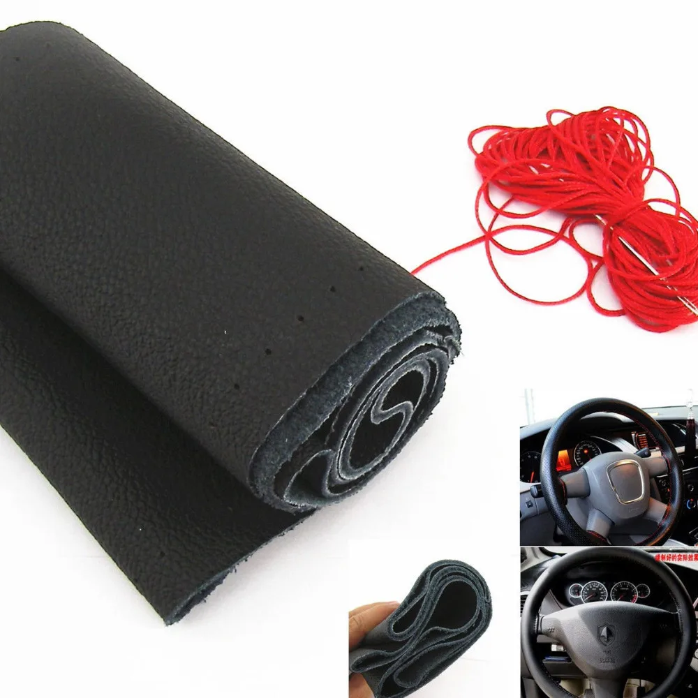 Buy DIY Steering Wheel Cover Black PU Leather Hand