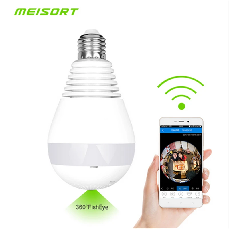 

Meisort Bulb LED Light Wifi IP Camera Wi-fi Fisheye HD 960P 360 degree CCTV VR Camera 1.3MP Home Security WiFi Panoramic Camera