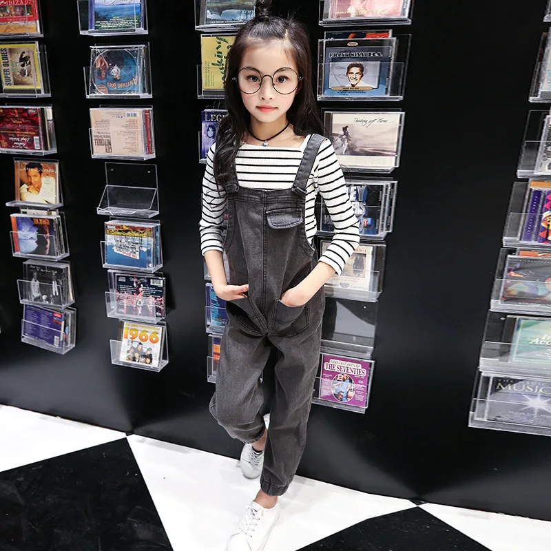 

Girls Autumn Clothing Set Jeans Overalls + Stripe Tops Two Piece Set Kids Tracksuit Set Denim Trousers and T-shirts for Children