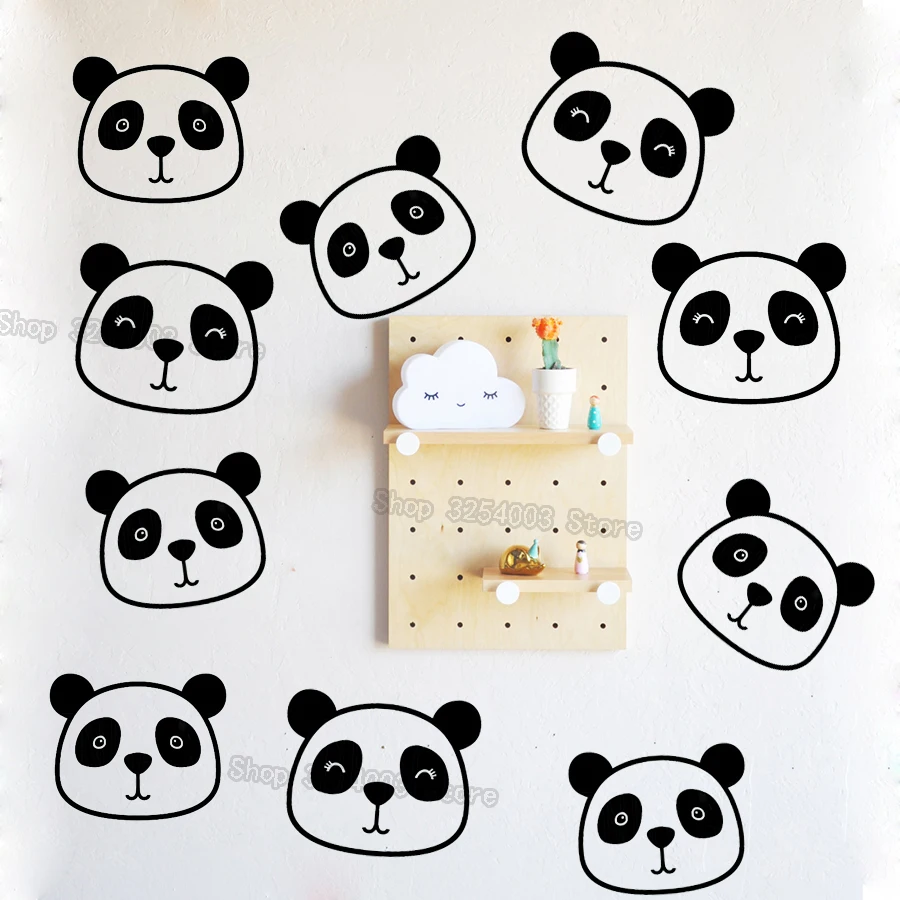 Cute Modern Panda Wall Sticker Set Black Panda Face Vinyl Wall Decals