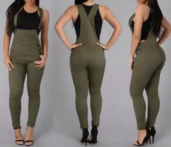 

Fashion Jeans Women Jumpsuit Denim Romper Overalls Casual Long Trousers Green White Pencil Pants Wide Leg Rompers Female