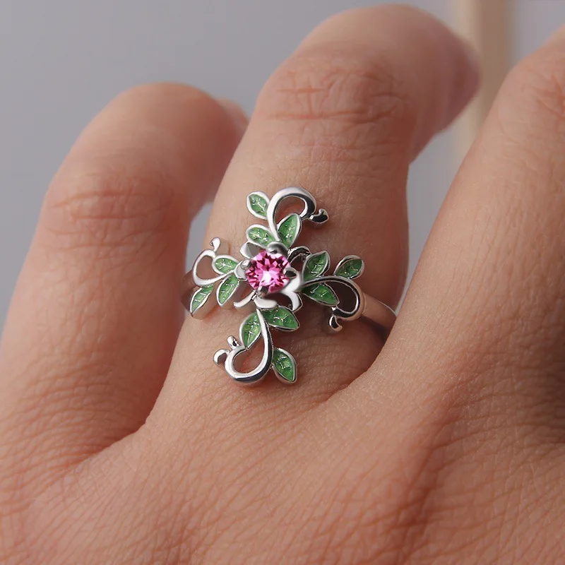 

Rose Gold Flower Ring Wedding Ring Lady Black Cubic Zirconia Engagement Ring Zircon Jewelry Wholesale