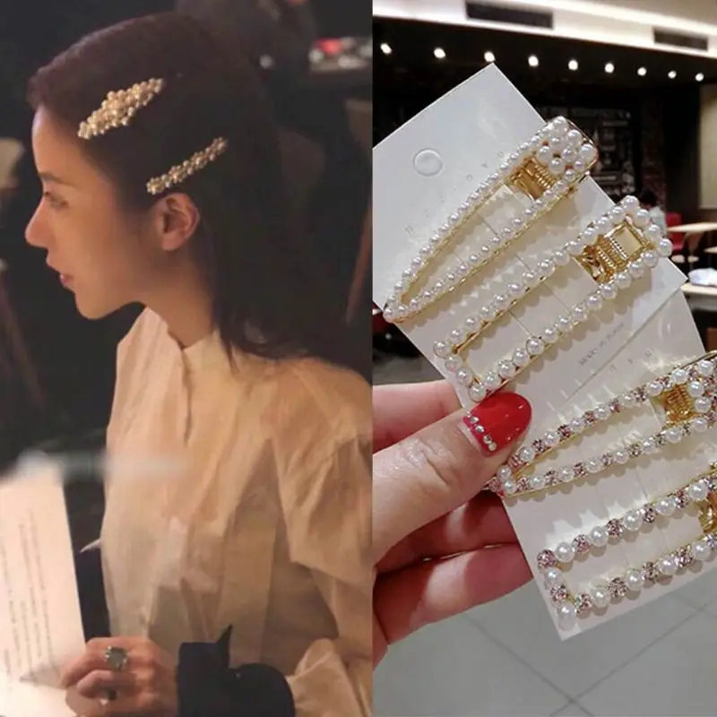 

12 Styles Minimalist Style Geometric Hair Clip Ladies Vintage Imitation Pearl Rhinestone Spring Hairgrips Hollow Out Barrettes