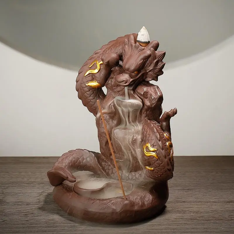 

Purple Sand Ceramic Aromatherapy Censer Dragon Backflow Incense Burner Smoke Waterfall Incense Burner Holder Creative Home Decor