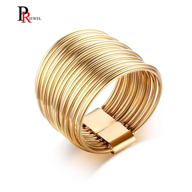 

Gold Tone Multi-layers Rings for Women 15MM Chunky Stainless Steel Interlocked Stacked Femme Statement Ring Bijoux Gifts