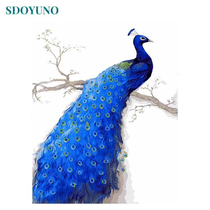 

SDOYUNO paint by number kits 60X75CM Peacock Frameless Room Decoration oil painting by numbers Animals Home Decor Unique Gift
