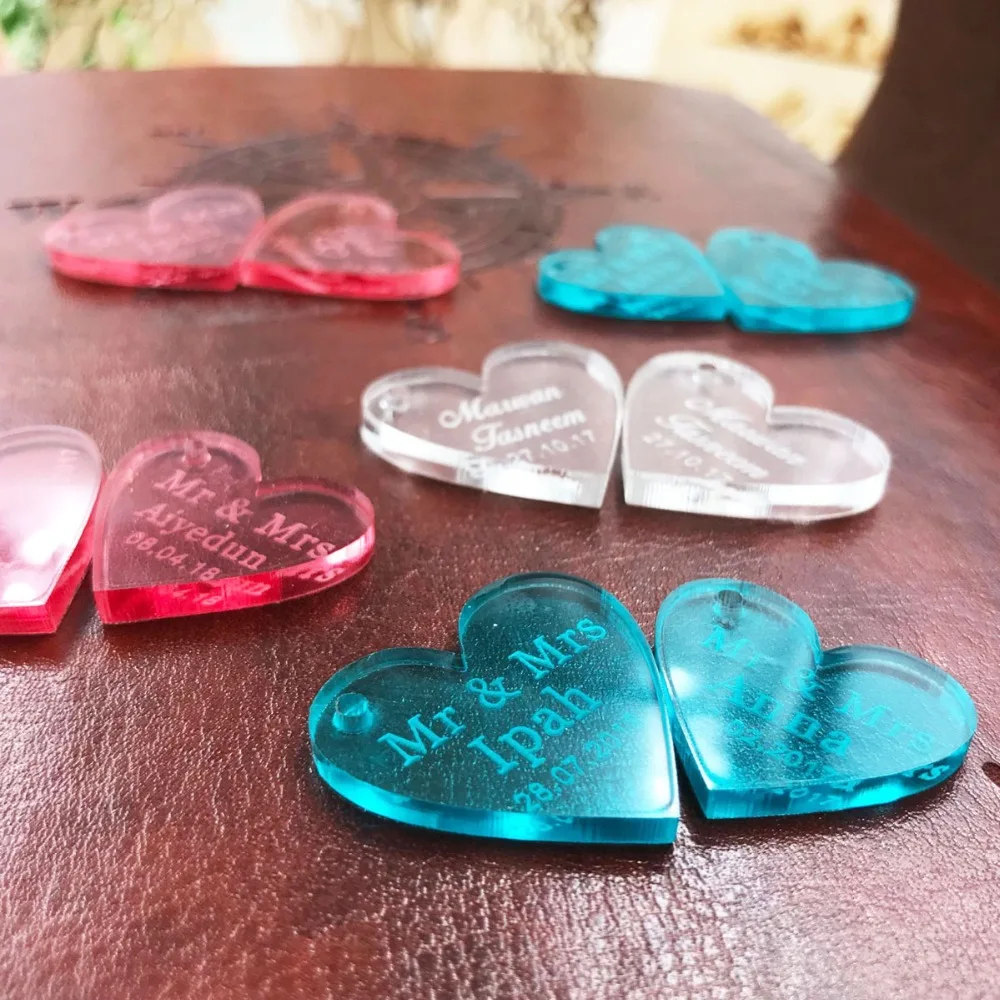 100 PCS Customized Crystal Red Blue Heart Personalized  Love Heart Wedding souvenirs Table Decoration Centerpieces gift favor