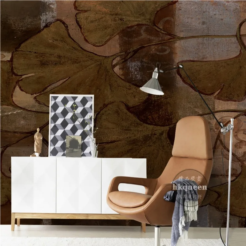

3D photo wallpaper Chinese retro nostalgia lotus leaf ginkgo living room office decoration wallpaper 3D custom bathroom mural
