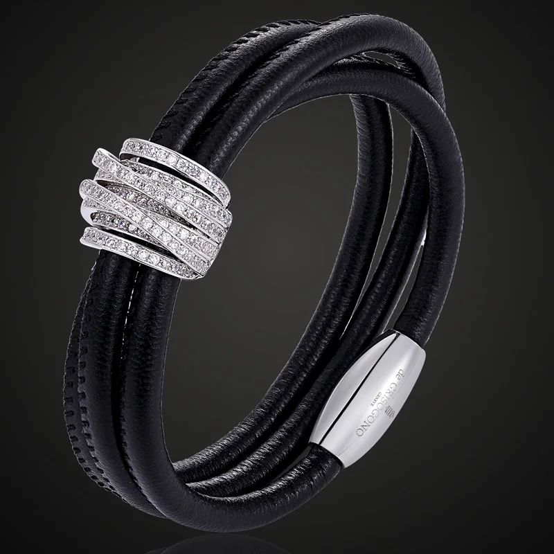 

Zlxgirl Brand AAA Cubic Zircon Copper Bracelet Men's Imitation Leather Gold color Bangle & Bracelet Women Puseiras