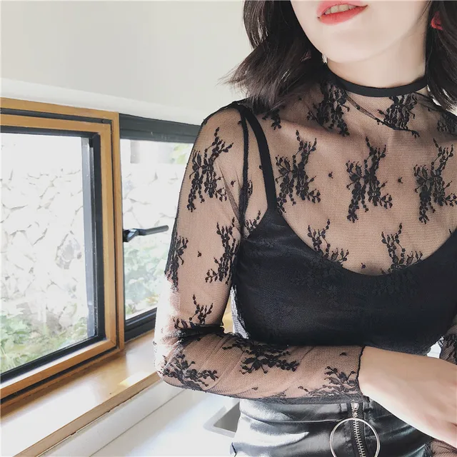 Summer Women Lace Floral Embroidery Blouses Shirt Ladies tops Sexy mesh Blouses Transparent Elegant See through