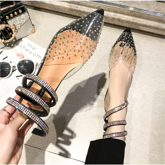 

Women Sandals 2019 Fashion Sexy Rhinestone Serpentine Winding Party Breathable Comfort Pointed PVC Woman Walking Casual Shoes