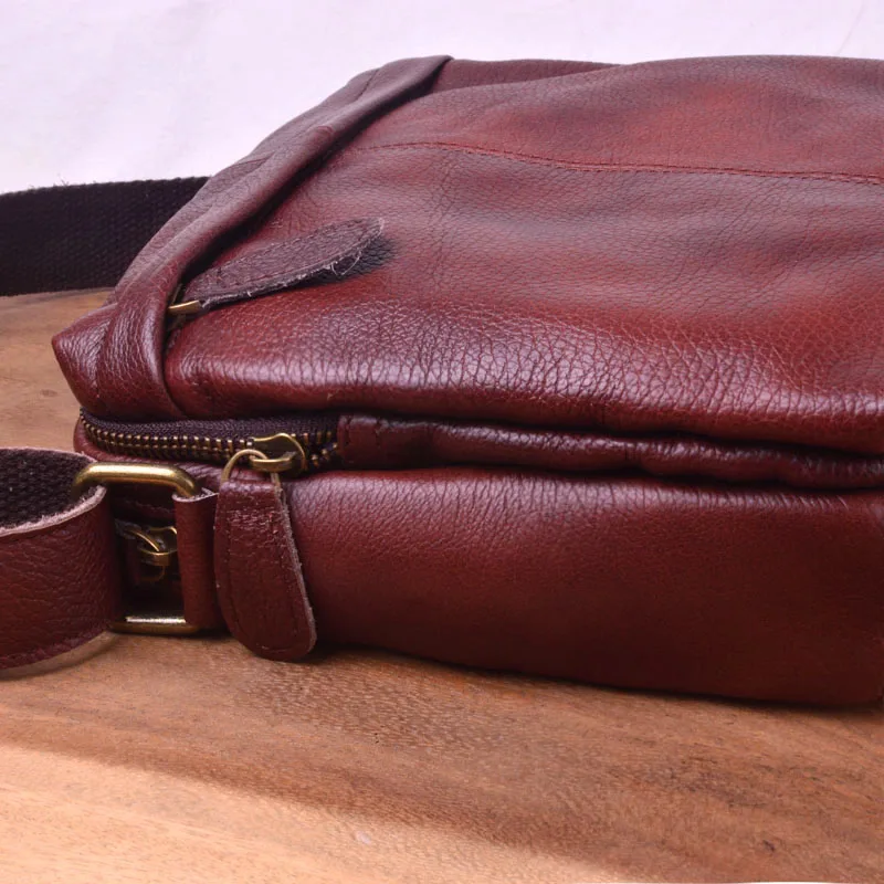 EUMOAN Vintage small bag, men's casual stiletto bag, head leather shoulder bag