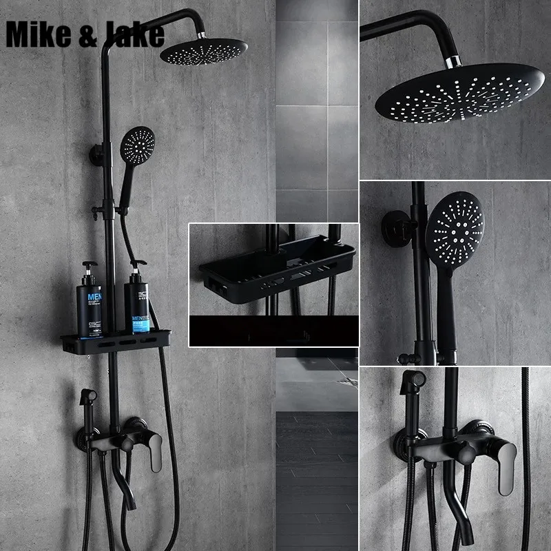 Billige Reines Schwarz dusche set mit bidet dusche badezimmer thermostat dusche set schwarz Badewanne schwarz bidet dusche set MJ9889