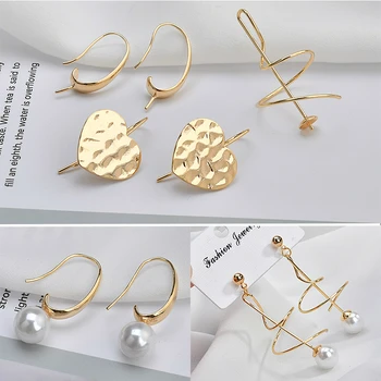 

Copper plated 18K gold retro peach heart curve earring, sticky pearl DIY earnail ear accessories jewelry making supplies