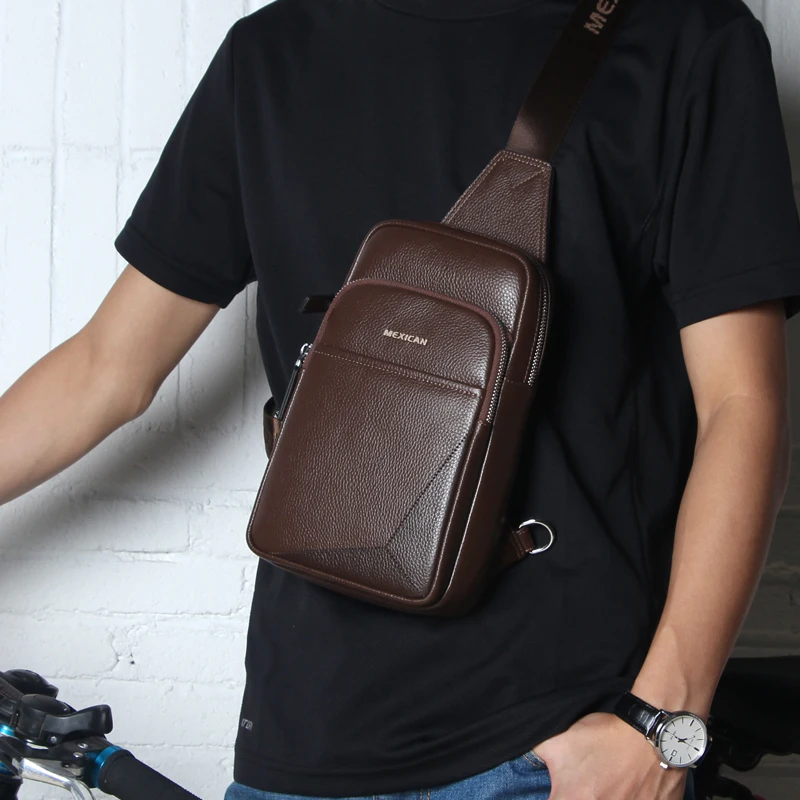 MEXICAN genuine leather men Single Shoulder Strap Pack Bag casual