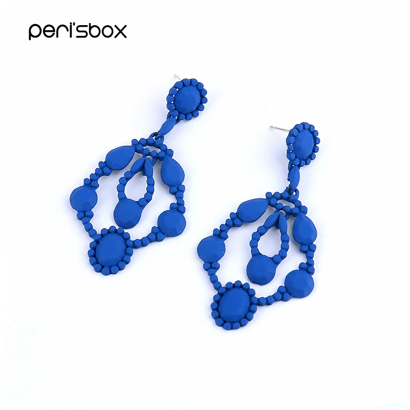 

Peri'sBox Blue White Painted Metal Long Drop Earrings for Women Baroque Pendientes Earrings Vintage Hanging Earrings Statement